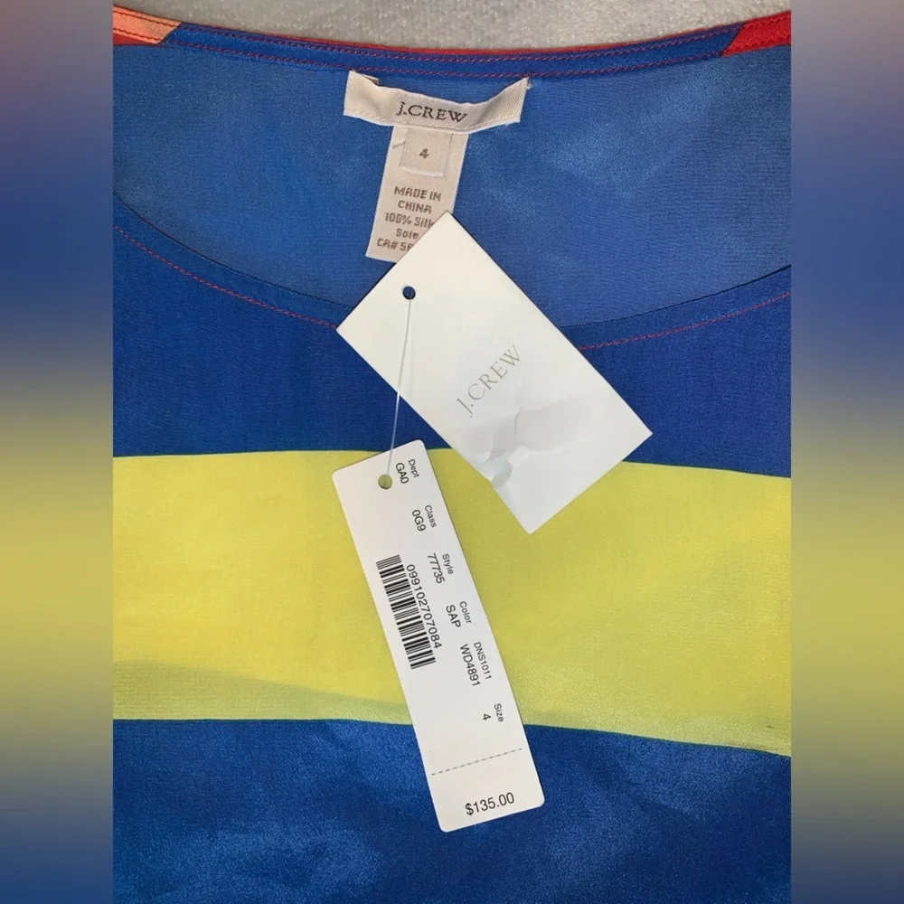 J. Crew Women's nautical Striped 100% silk blouse blue red yellow orange size 4